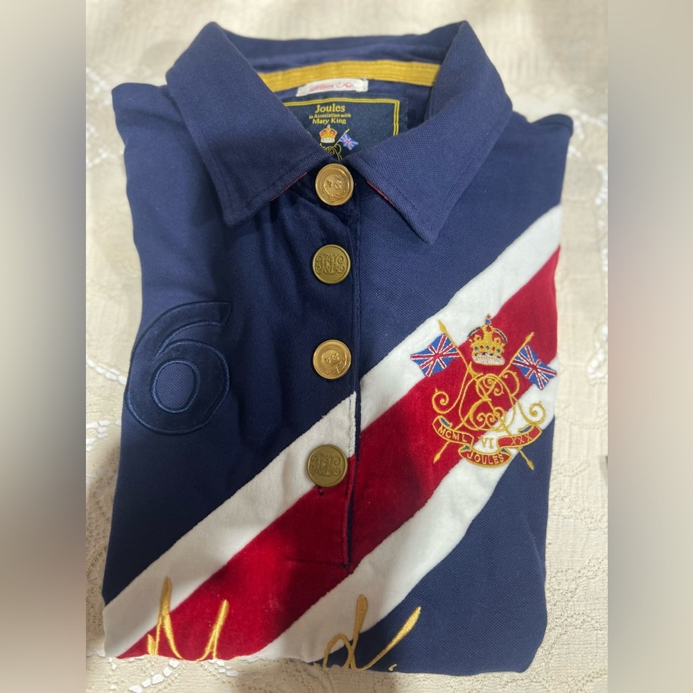 Joules x Mary King Polo Shirt Velvet Accents Team Great Britain Equestrian Sz 10 - Picture 8 of 14